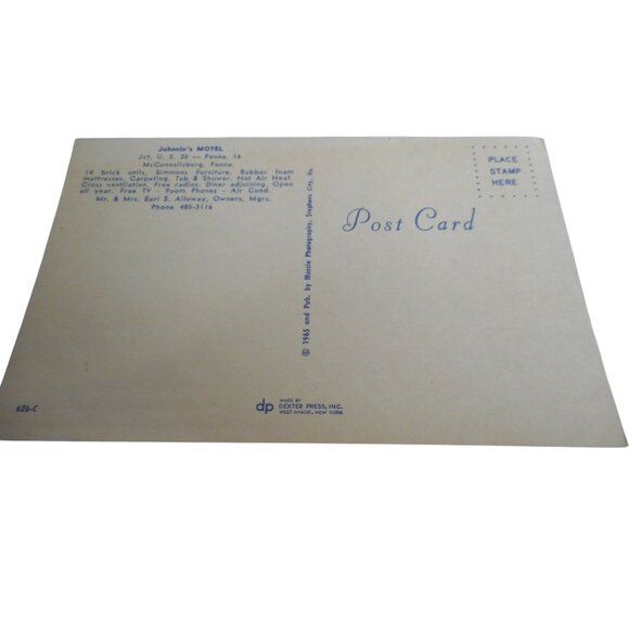 Vtg Postcard 1960s unposted Johnnie's Motel McConnellsburg PA US R 30 - Picture 2 of 2